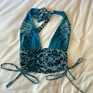 TIGER MIST BLUE HALTER CROP TOP